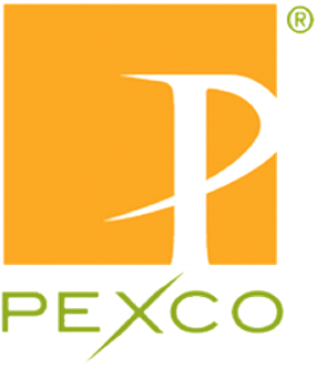 A yellow square with the word pexco written underneath it.
