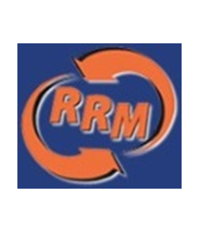 A blue and orange logo for the rrm