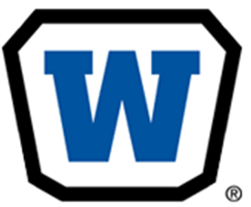 A blue and white logo of the letter w.
