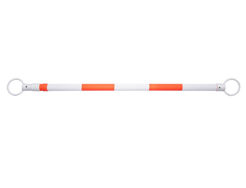 A white pole with orange stripes on it