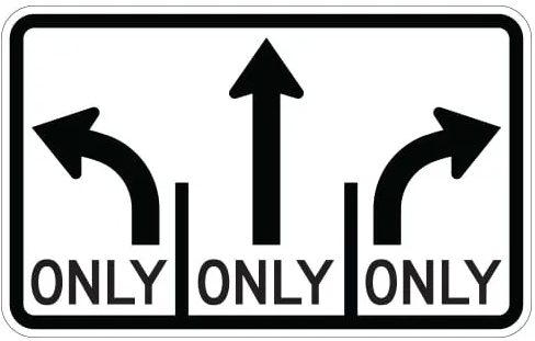 A sign with three arrows and the words only, only, only.