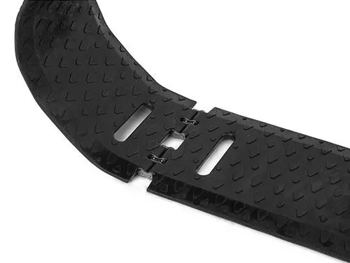 A close up of the bottom of a black plastic strap.