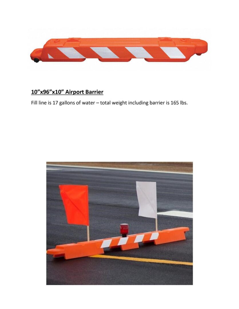 A picture of an orange and white construction barrier.