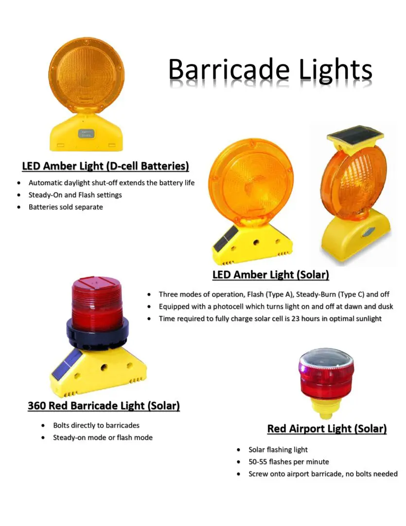 A poster with different types of barricade lights.