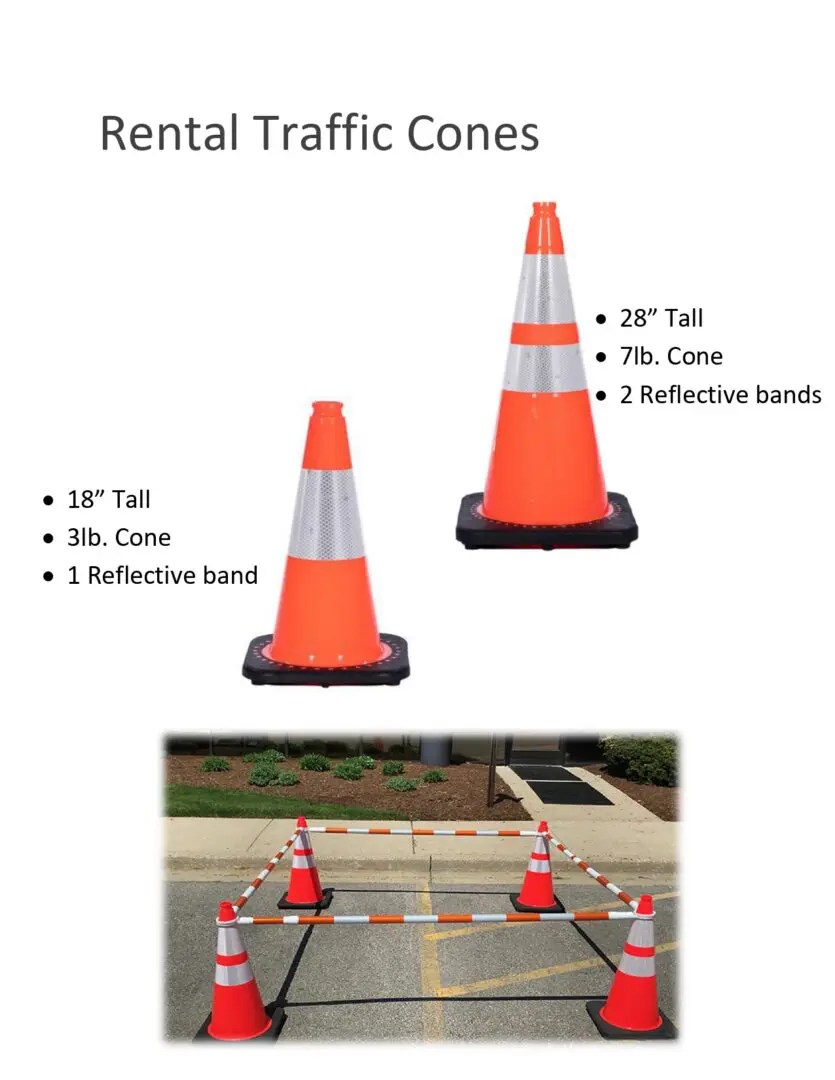 A picture of two cones on the side of a road.
