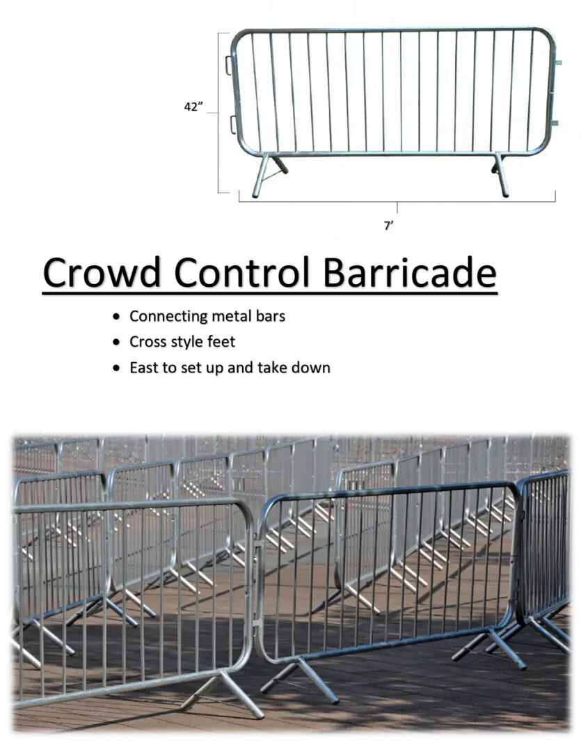 A diagram of crowd control barricade and instructions.