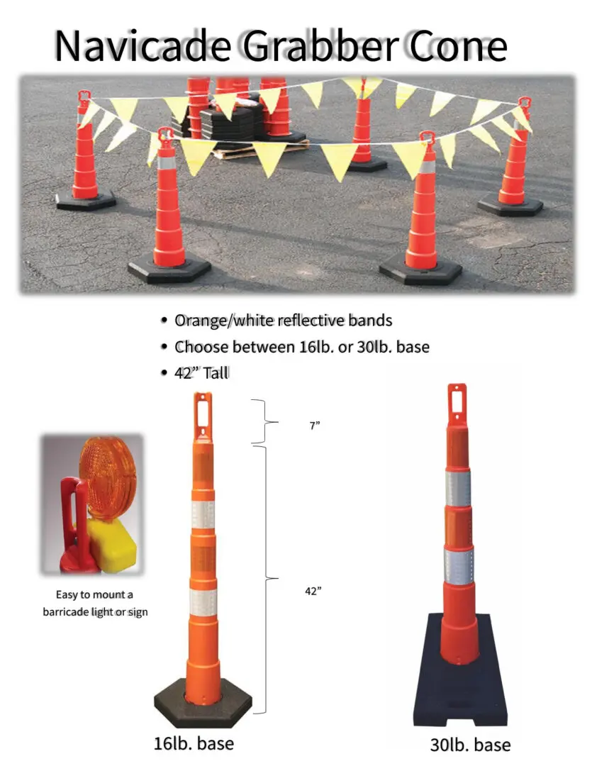 A picture of different types of traffic cones.