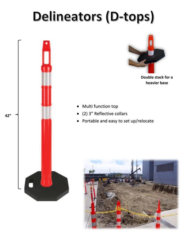 A red and white pole with a black base