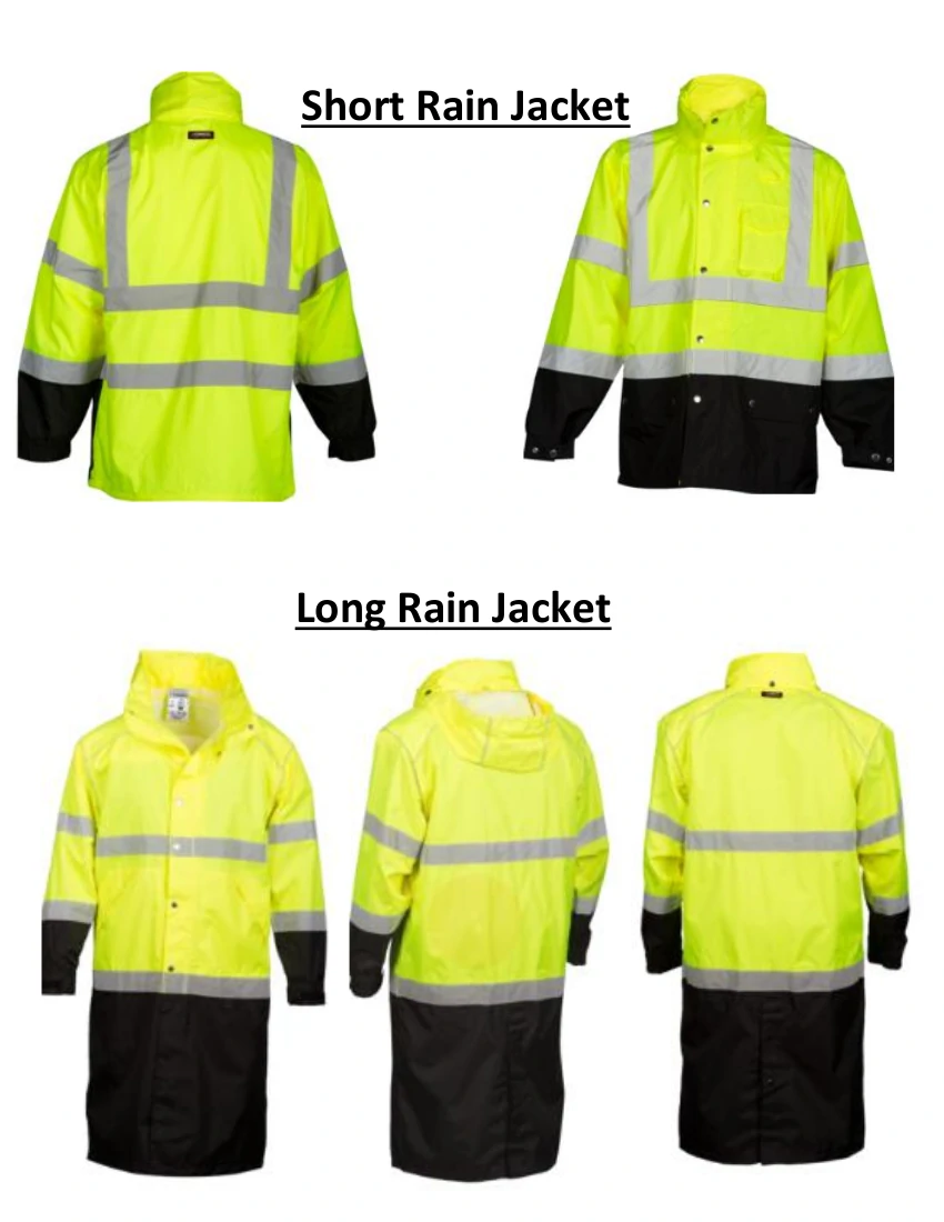 A long rain jacket with two different colors.