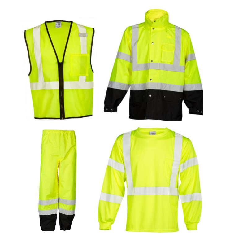A group of four different types of safety gear.